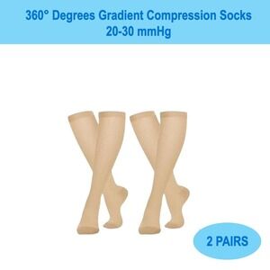 Unisex 20-30 mmHg Compression Socks L/XL Knee High Medical Tan Rib 2 Pack NEW